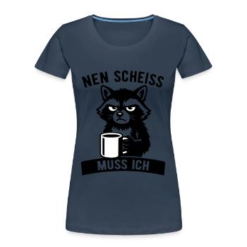 Raton laveur effronté - je m’en fous - café - T-shirt bio Premium Femme - bleu marine - Devant - Mia (176cm)