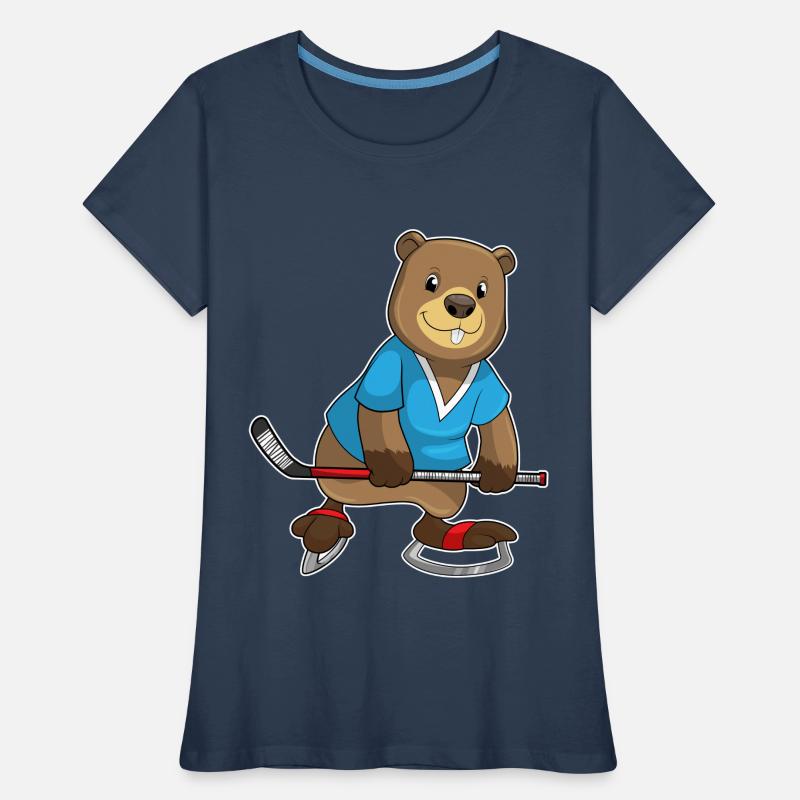 Biber beim Eishockey mit Eishockeyschläger Frauen Premium Bio T-Shirt