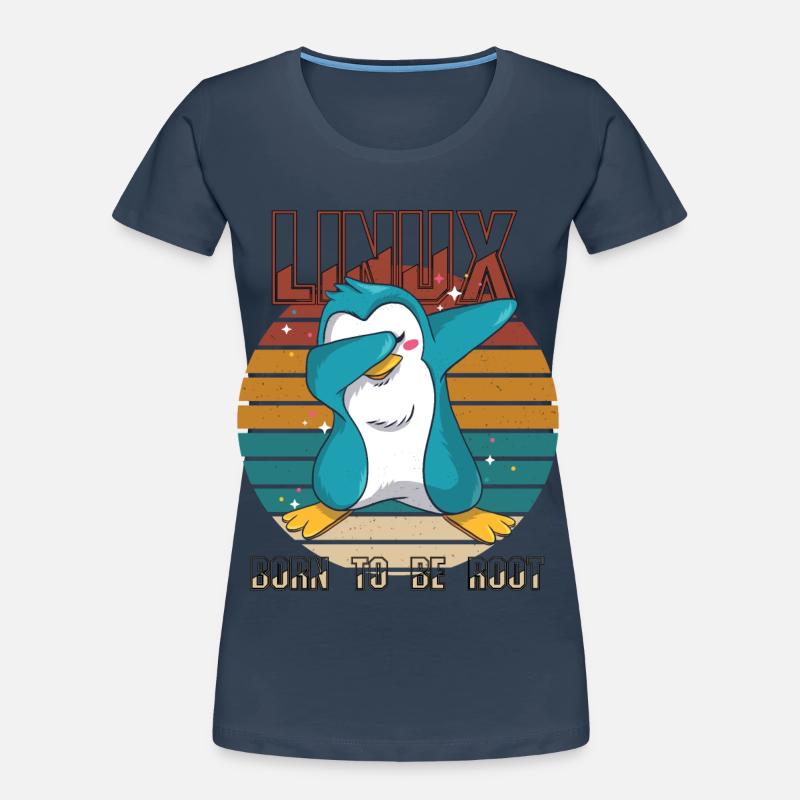 Geek né pour être root Linux Penguin Nerd Programmeur - T-shirt bio Premium Femme - bleu marine