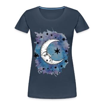 Mond Sterne Wasserfarben Aquarell Weltraum - Frauen Premium Bio T-Shirt - Navy - Vorne - Mia (176cm)