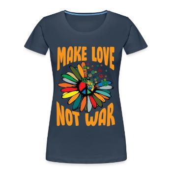 Make Love Not War Flowerpower Hippie - Frauen Premium Bio T-Shirt - Navy - Vorne - Mia (176cm)