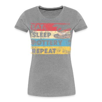Poterie Céramique Artiste Rétro - T-shirt bio Premium Femme - bleu marine - Devant - Mia (176cm)