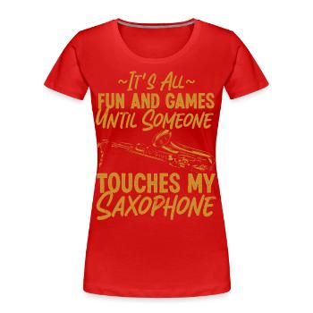 Saxophones It's All Fun And Games - Women's Premium Organic T-Shirt - navy - Front - Mia (176cm)