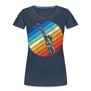 Saxophone Rétro Vintage - T-shirt bio Premium Femme - bleu marine - Devant - Mia (176cm)