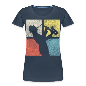 Saxophone Rétro Vintage - T-shirt bio Premium Femme - bleu marine - Devant - Mia (176cm)