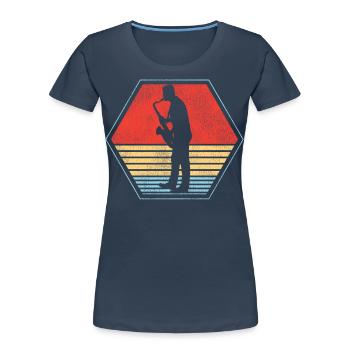 Saxophone Rétro Vintage - T-shirt bio Premium Femme - bleu marine - Devant - Mia (176cm)