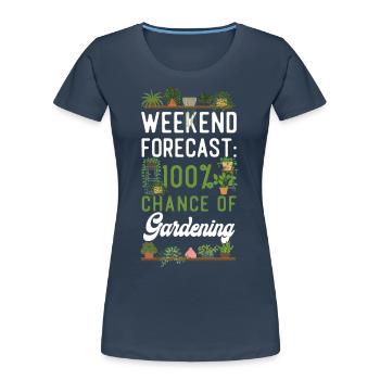 Week-end de jardinage pour les amoureux des plantes - T-shirt bio Premium Femme - bleu marine - Devant - Mia (176cm)