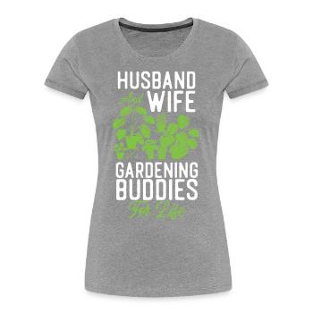 Amoureux des plantes Jardinage Mari Femme - T-shirt bio Premium Femme - bleu marine - Devant - Mia (176cm)