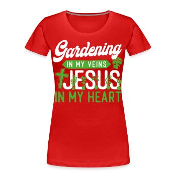 Amoureux des plantes Jardinage Jésus Foi - T-shirt bio Premium Femme - bleu marine - Devant - Mia (176cm)