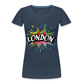 Londres Angleterre UK City Pop Art Comic Art - T-shirt bio Premium Femme - bleu marine - Devant - Mia (176cm)