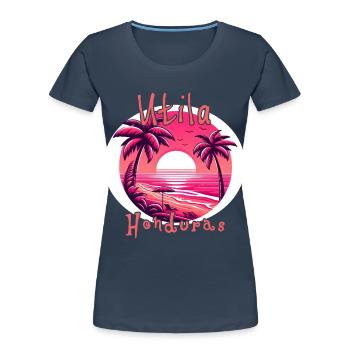 Coucher de soleil à Utila, Honduras - T-shirt bio Premium Femme - bleu marine - Devant - Mia (176cm)