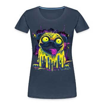Trippy Psychedelischer Mops Bunter Graffiti Style - Frauen Premium Bio T-Shirt - Navy - Vorne - Mia (176cm)