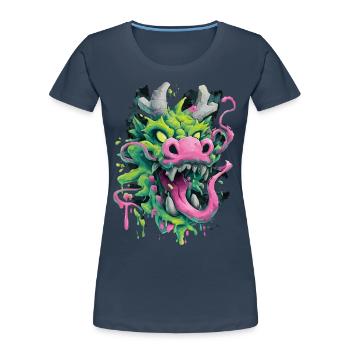 Tête de dragon psychédélique Japon Style Street Art - T-shirt bio Premium Femme - bleu marine - Devant - Mia (176cm)