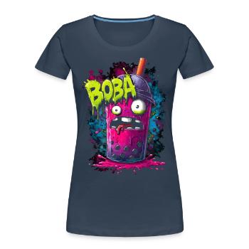 Boba Tea Monster in colorful graffiti street style - Women's Premium Organic T-Shirt - navy - Front - Mia (176cm)