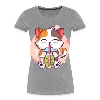 Anime Kawaii Katze Trinkt Boba Tea bubble Tea - Frauen Premium Bio T-Shirt - Navy - Vorne - Mia (176cm)