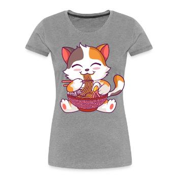 Kawaii Anime Cat Japanese Noodles Ramen - Women's Premium Organic T-Shirt - navy - Front - Mia (176cm)