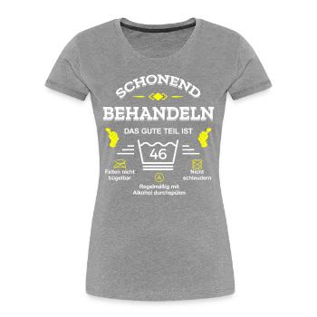 HANDLE MIT SORGFALT – 46 JAHRE PERFEKTION - Frauen Premium Bio T-Shirt - Navy - Vorne - Mia (176cm)