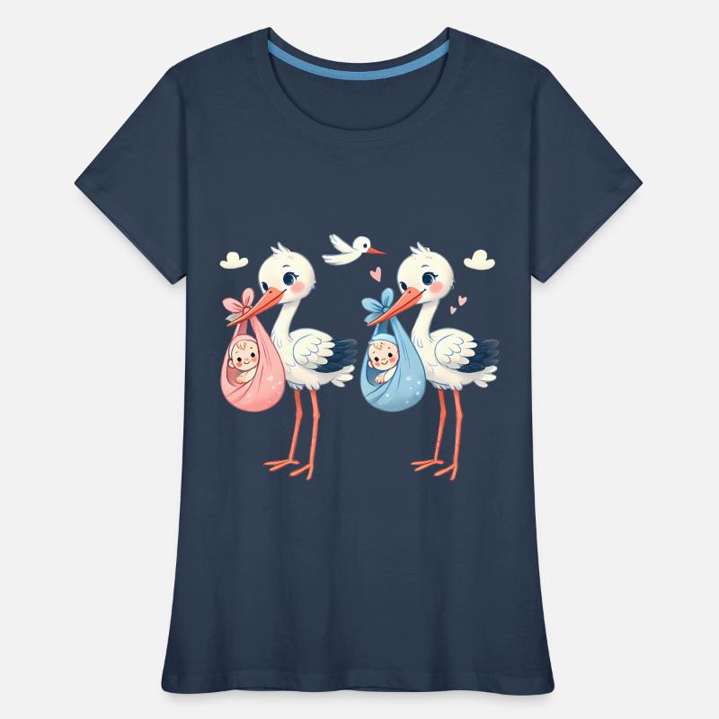 Rosa oder Blauer Storch Baby Überraschung Frauen Premium Bio T-Shirt