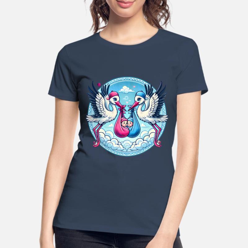 Rosa oder Blauer Storch Baby Bundle Design Frauen Premium Bio T-Shirt