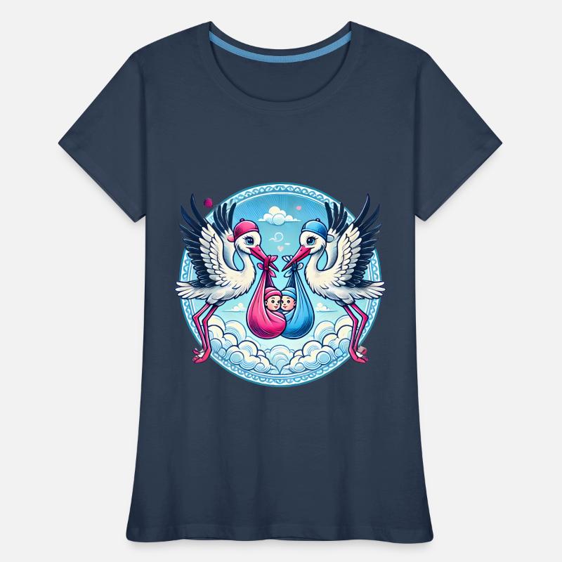 Rosa oder Blauer Storch Baby Bundle Design Frauen Premium Bio T-Shirt