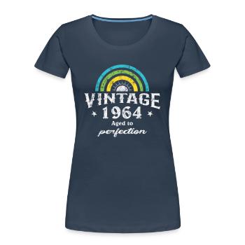 1964 Birthday Vintage Rainbow Sun - Women's Premium Organic T-Shirt - navy - Front - Mia (176cm)