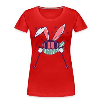 Skihase mit Skistöcken Skibrille und Schal - Frauen Premium Bio T-Shirt - Navy - Vorne - Mia (176cm)