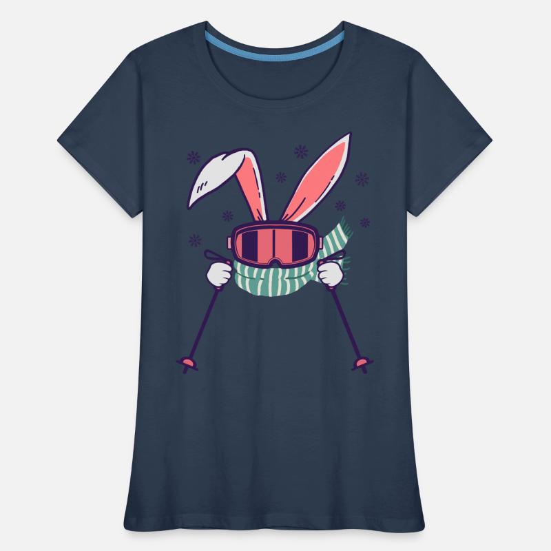 Lapin de ski avec bâtons de ski Lunettes de ski et écharpe T-shirt bio Premium Femme