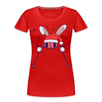 Skihase Skihäschen mit Nikolausmütze und Skistöcke - Frauen Premium Bio T-Shirt - Navy - Vorne - Mia (176cm)
