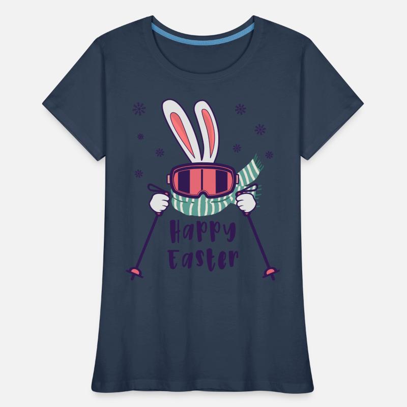 Joyeuses Pâques de la part du lapin de ski avec bâtons de ski T-shirt bio Premium Femme