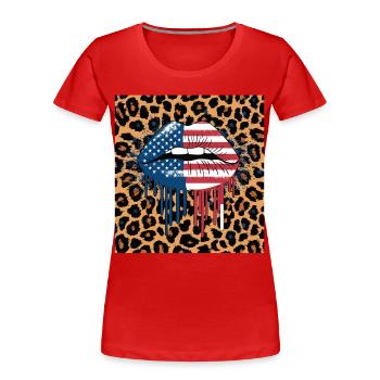 Leopard Lips with USA Flag - Women's Premium Organic T-Shirt - navy - Front - Mia (176cm)