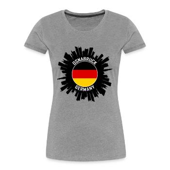 Osnabruck Skyline Allemagne Flag Souvenir de voyage - T-shirt bio Premium Femme - bleu marine - Devant - Mia (176cm)