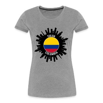 Tulua Skyline Colombie Flag Souvenir de voyage - T-shirt bio Premium Femme - bleu marine - Devant - Mia (176cm)