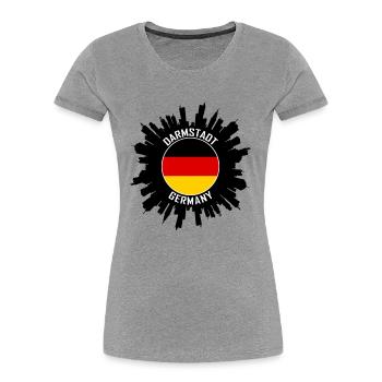 Darmstadt Skyline Allemagne Flag Souvenir de voyage - T-shirt bio Premium Femme - bleu marine - Devant - Mia (176cm)