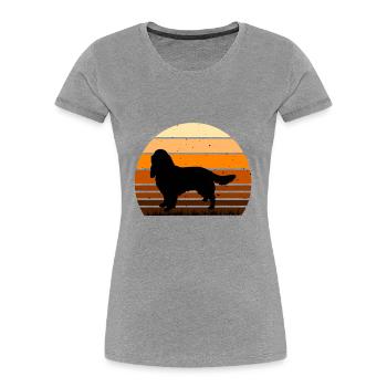 English Springer Spaniel Dog Silhouette Retro Sun - Frauen Premium Bio T-Shirt - Navy - Vorne - Mia (176cm)