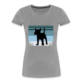 Bull Terrier Miniature Chien Silhouette Rétro Coucher de Soleil - T-shirt bio Premium Femme - bleu marine - Devant - Mia (176cm)