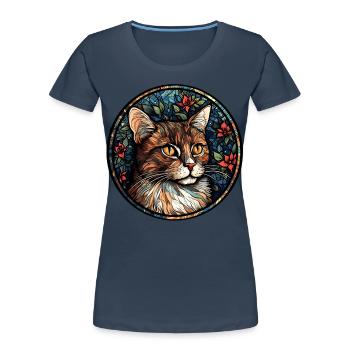American Wirehair Cat Breed Watercolor Glass - Women's Premium Organic T-Shirt - navy - Front - Mia (176cm)