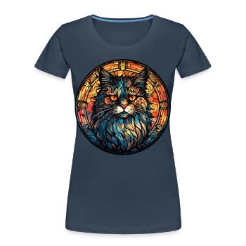 Cymric Cat Breed Aquarelle Verre - T-shirt bio Premium Femme - bleu marine - Devant - Mia (176cm)