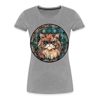 Verre aquarelle de race de chat persan - T-shirt bio Premium Femme - bleu marine - Devant - Mia (176cm)