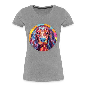 Illustration à l’aquarelle de race de chien d’eau frison - T-shirt bio Premium Femme - bleu marine - Devant - Mia (176cm)