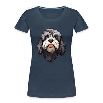 Schapendoes race de chien dessin animé Kawaii Illustration - T-shirt bio Premium Femme - bleu marine - Devant - Mia (176cm)