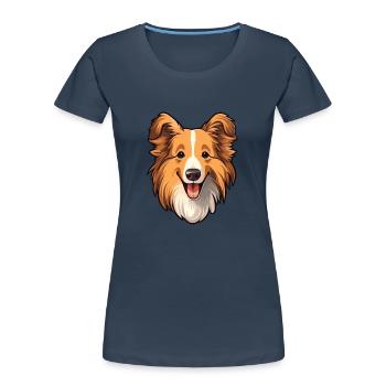 Sheltie chien race dessin animé Kawaii Illustration - T-shirt bio Premium Femme - bleu marine - Devant - Mia (176cm)