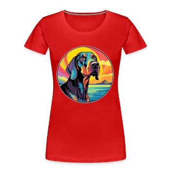 Noir Et Tan Coonhound Race De Chien Coloré Dessin Animé - T-shirt bio Premium Femme - bleu marine - Devant - Mia (176cm)