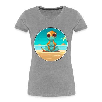 Chameleon Cartoon Yoga Beach Summer Illustration - Women's Premium Organic T-Shirt -  - Front - Mia (176cm)