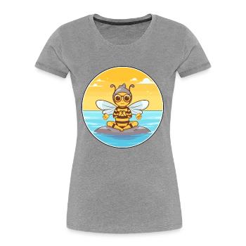 Abeille Cartoon Yoga Plage Illustration D’été - T-shirt bio Premium Femme - bleu marine - Devant - Mia (176cm)