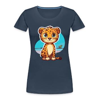 Leopard Lustige Karikatur Kawaii Strand Illustration - Frauen Premium Bio T-Shirt - Navy - Vorne - Mia (176cm)