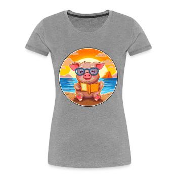 Cochon Mignon Drôle Dessin Animé Kawaii Livre Plage - T-shirt bio Premium Femme - bleu marine - Devant - Mia (176cm)