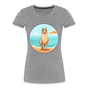 Alpaga aquarelle dessin animé Kawaii Clipart Animal - T-shirt bio Premium Femme - bleu marine - Devant - Mia (176cm)