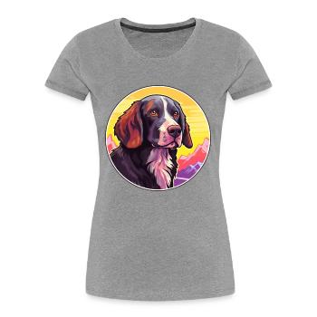 Frison chien d’arrêt race Cartoon Kawaii Watercol - T-shirt bio Premium Femme - bleu marine - Devant - Mia (176cm)