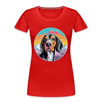 Schwarz und braun Virginia Foxhound Hunderasse Karikatur - Frauen Premium Bio T-Shirt - Navy - Vorne - Mia (176cm)