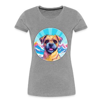 Border Terrier chien race dessin animé Kawaii aquarelle - T-shirt bio Premium Femme - bleu marine - Devant - Mia (176cm)
